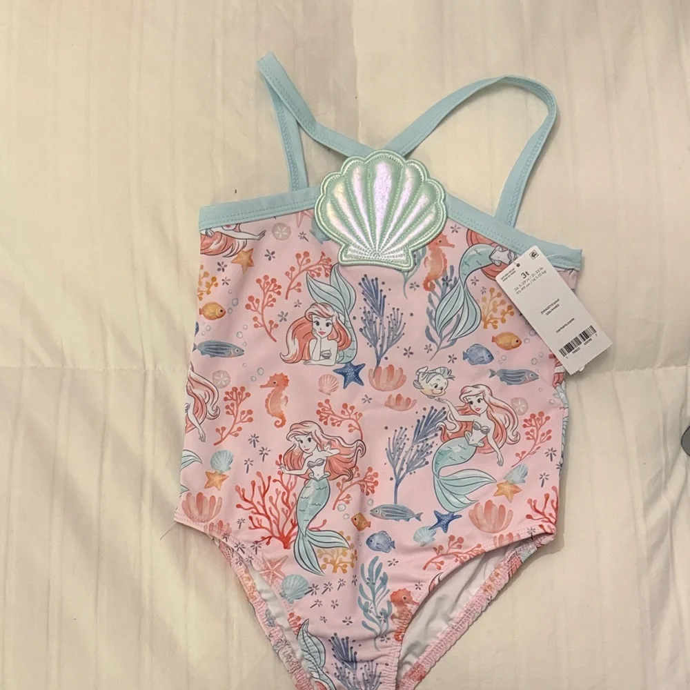 Disney Pink and Aqua Ariel Mermaid One-Piece Swimsuit for Kids, carters. New